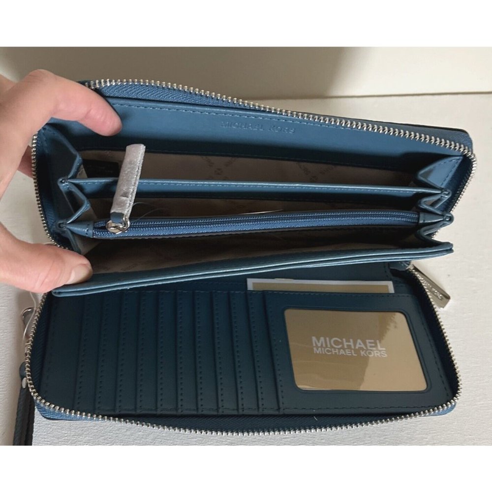 New Michael Kors Jet Set Large Travel Continental wallet Leather Teal - Picture 3 of 5
